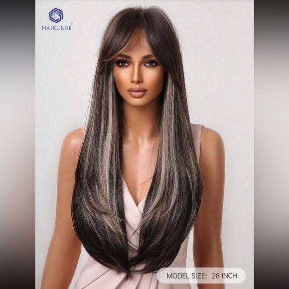 HAIRCUBE Black Long Straight Wigs For Women, Natural Black Synthetic Wig - Picture 3 of 4